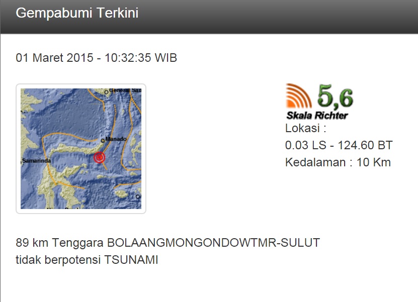 Gempa 5,6 SR Tak Berpotensi Tsunami